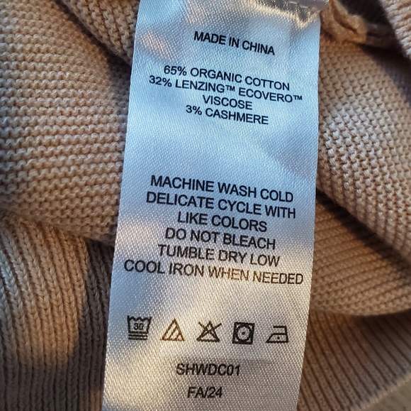 Quince Lightweight Cotton Cashmere Link-Stitch Dolman Sweater Tan Beige Medium - Picture 6 of 6